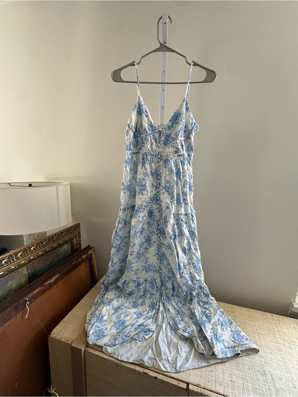 LoveShackFancy Blue & White Floral Tiered Maxi Dress